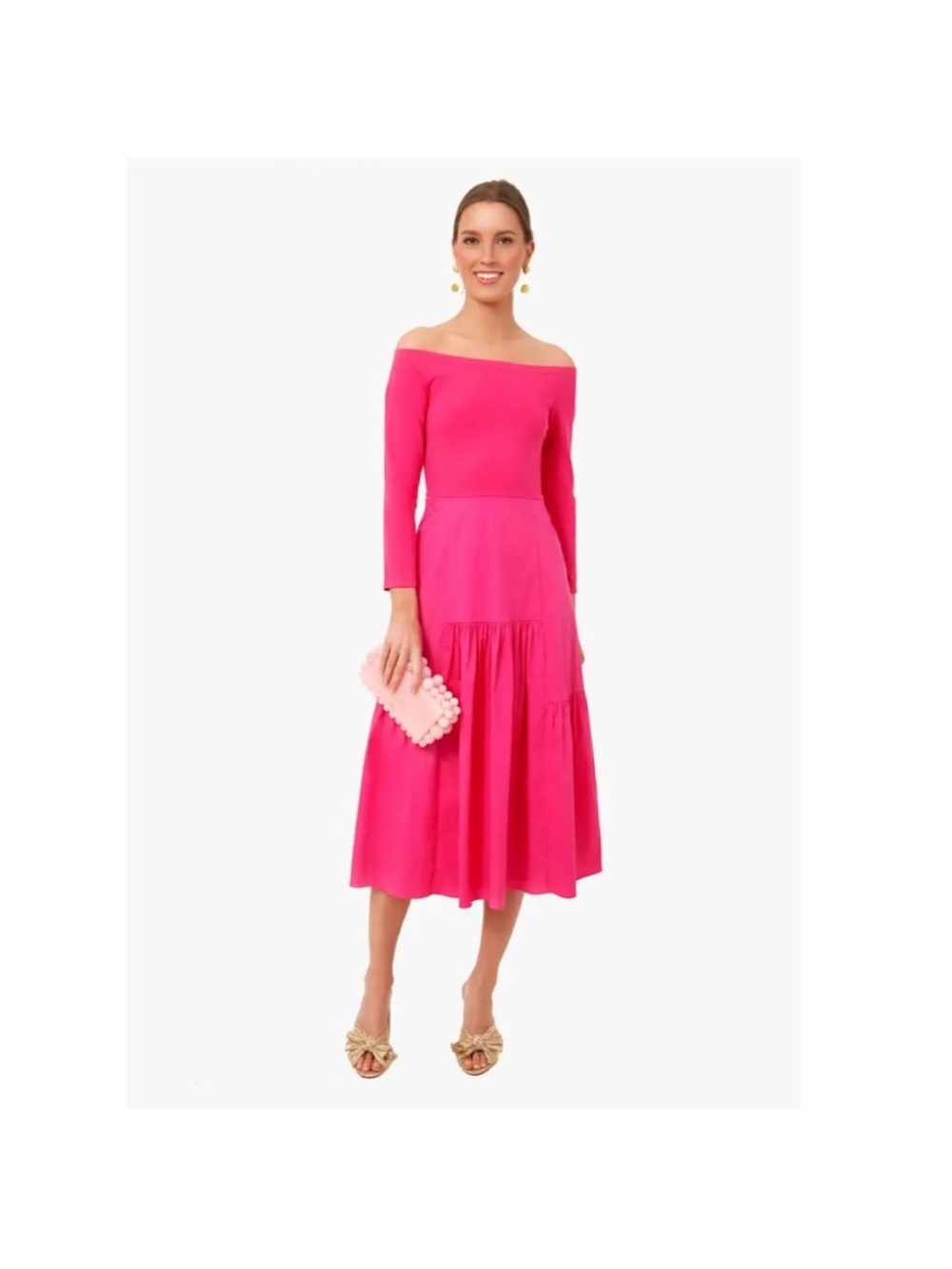 Tuckernuck Marissa Dress Off-the-Shoulder Hot Pink Midi Dress